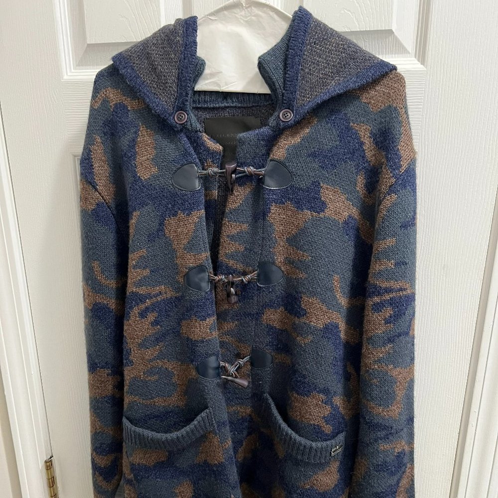 Philipp Plein Couture Men's Navy/Brown Cardigan with Removable Hoodie.